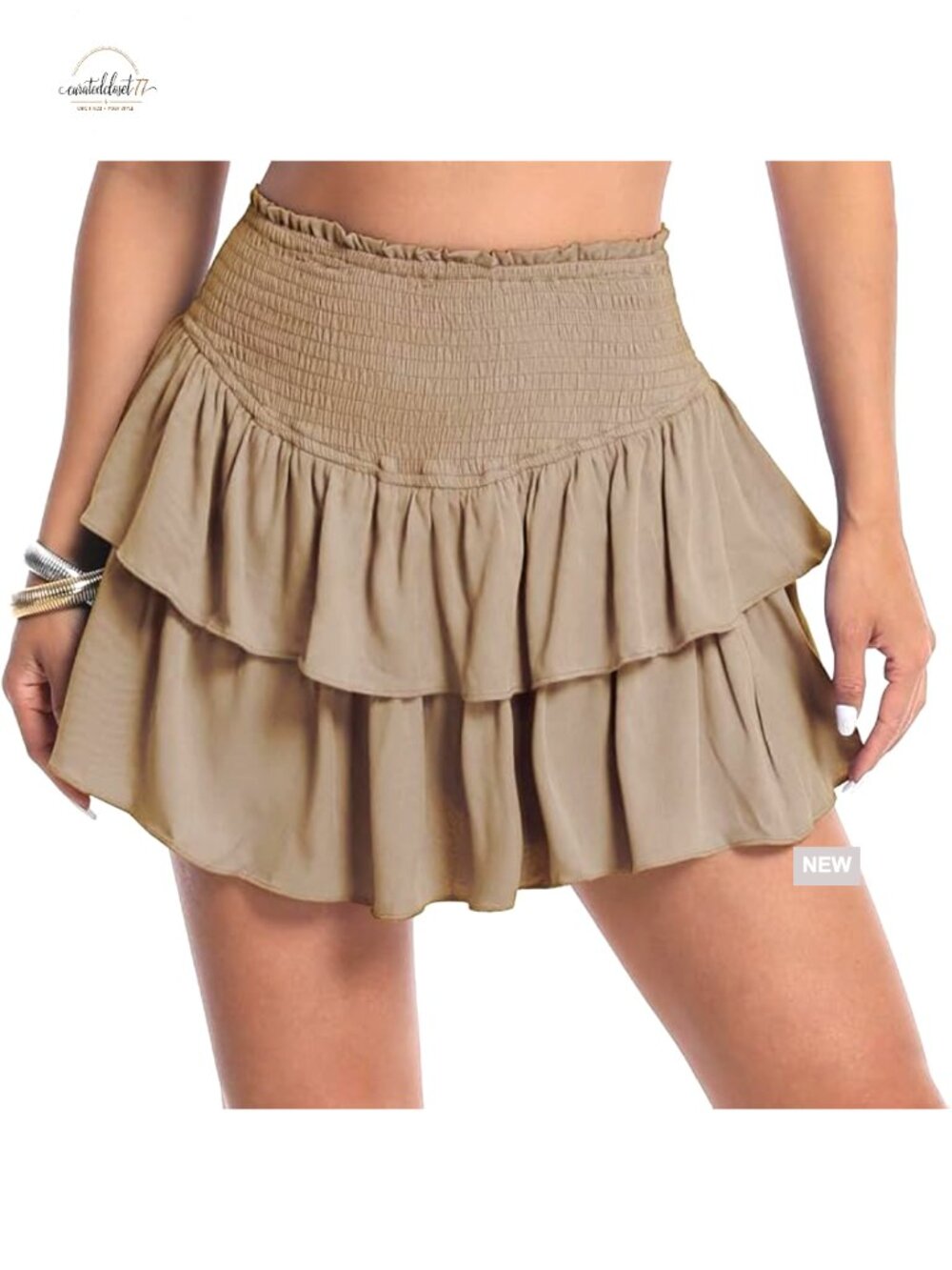 High Waist Smocked Ruffle Skirt Skort Flowy Layered Mini Summer Casual
